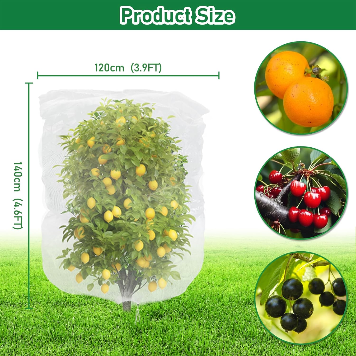 Detalle de Evoio Fruit Tree Protection With Drawstring - 4 Pack Plant Mesh, 120 x 140 cm