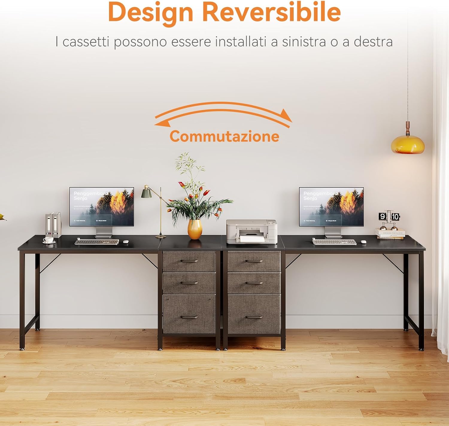 Thumbnail 3 de Coleshome Scrivania reversibile con 3 cassetti in tessuto 120x48 cm per piccolo ufficio in casa, nero