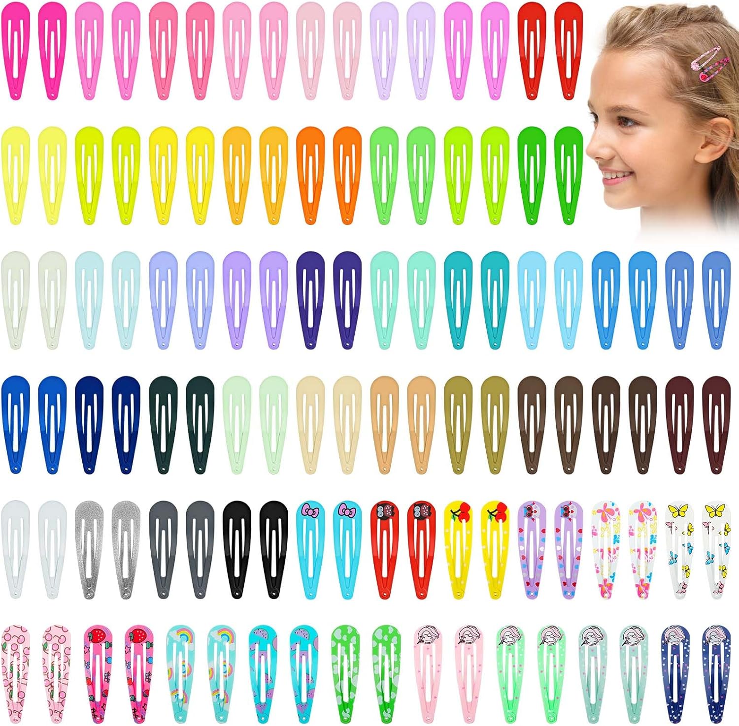 LOPHE set da 110 mollette per capelli bambina (fermagli da 5 cm) con scatto in metallo colorato
