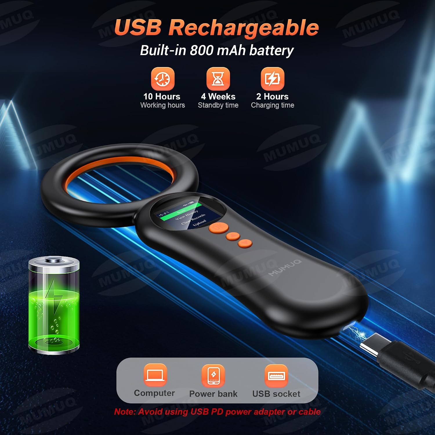 Detalle de Pet Microchip Scanner FDX-B (ISO11784/85) EMID — 134kHz/125kHz Reader with 1.44" LCD