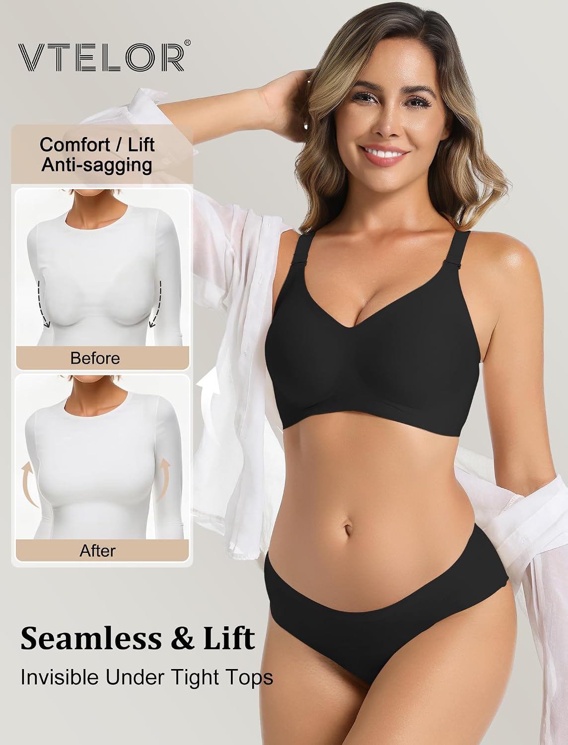 Detalle de Vtelor Non-Wired Bras for Women: Seamless, Wireless Push-Up Comfort