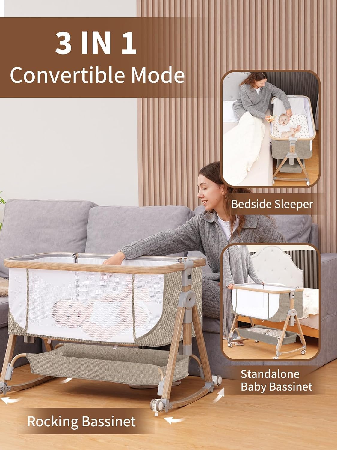 Thumbnail 2 de Jestonten QQ001A Baby Bassinet with 6 Height Settings and Waterproof Sheet