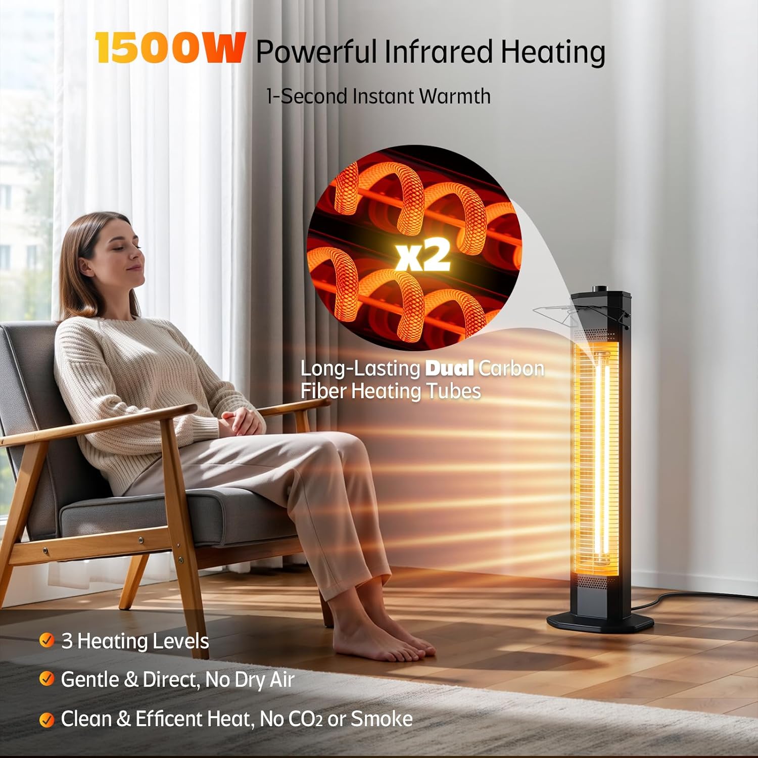 Thumbnail 1 de Outdoor patio infrared tower heater 1500 W 34" instant heat
