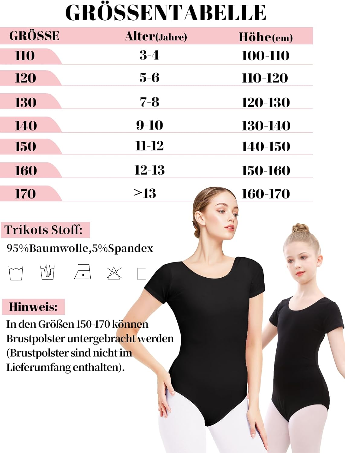Thumbnail 4 de Kefiyis body danza classica bambina in cotone con manica corta, taglie 110–170