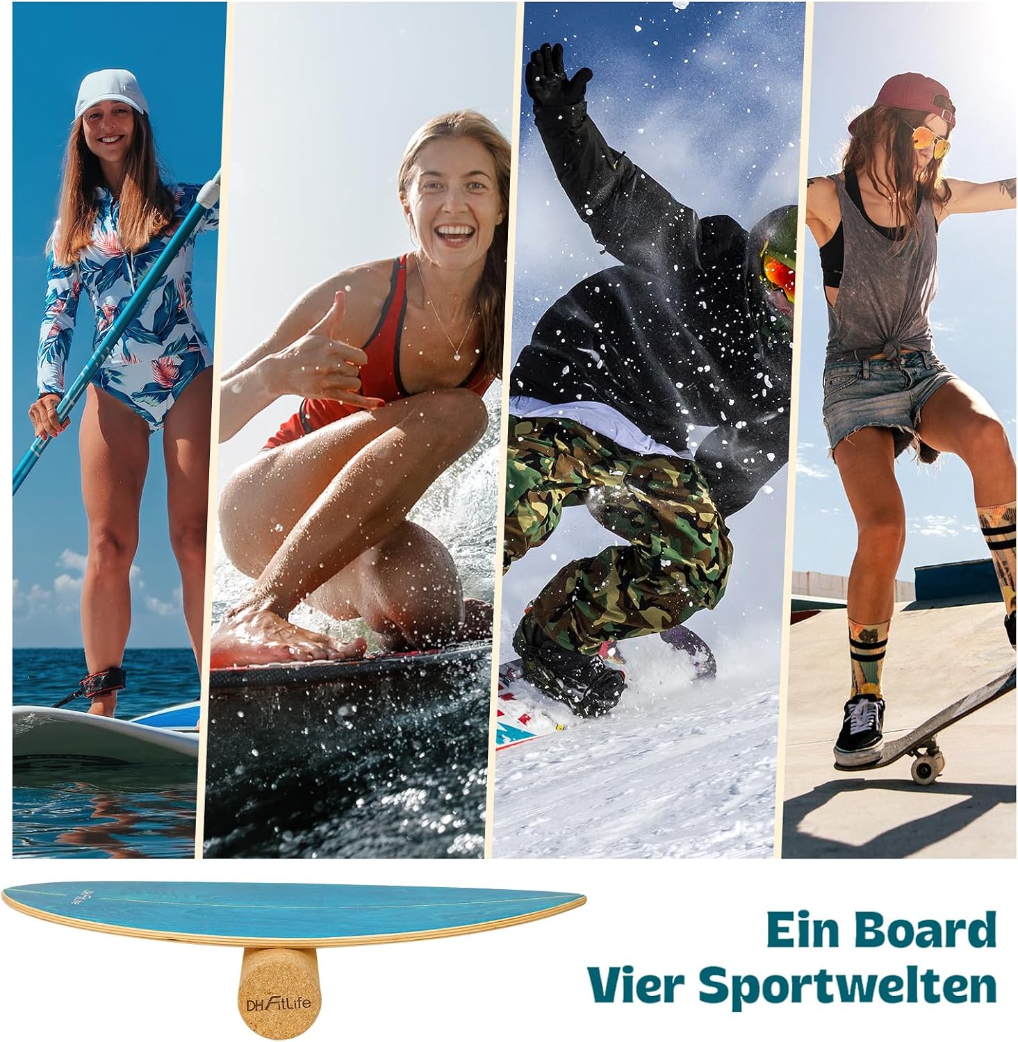 Detalle 2 de DH FitLife Surfbrett Kit – Balance Board aus Echtholz (Indoor Surfboard) mit Rocker Shape