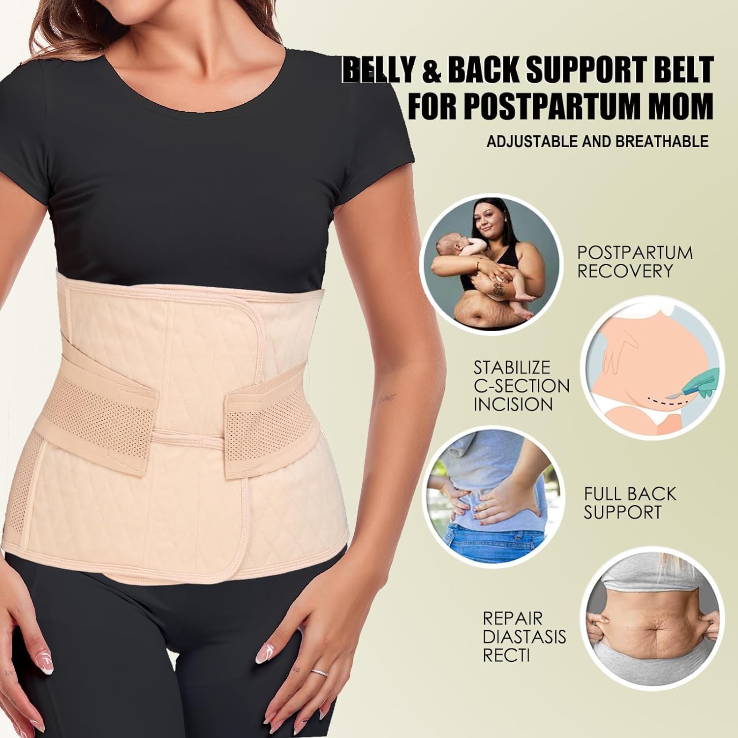 Thumbnail 3 de MAMODY Postpartum Belly Wrap (Beige) – Post-birth belly belt in XXL fit