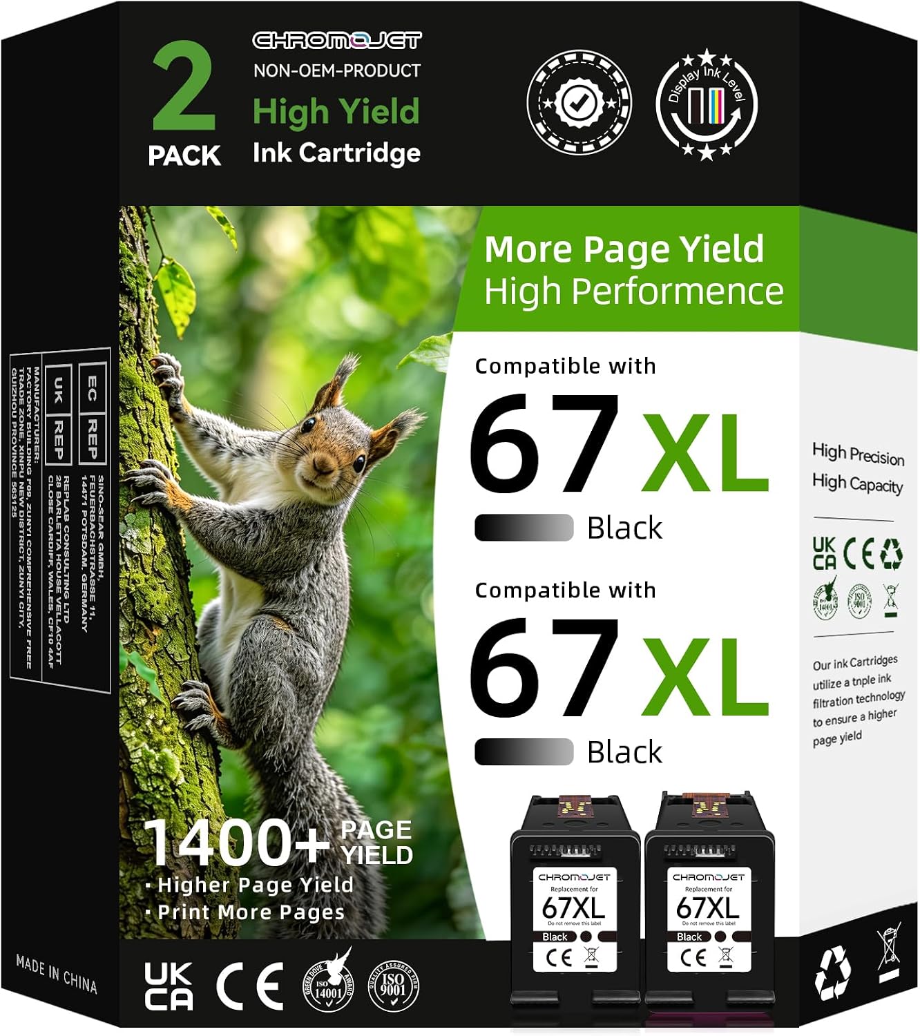 Detalle de Chromojet 67XL Black Ink Cartridges, 2-Pack for Select HP DeskJet and ENVY Printers