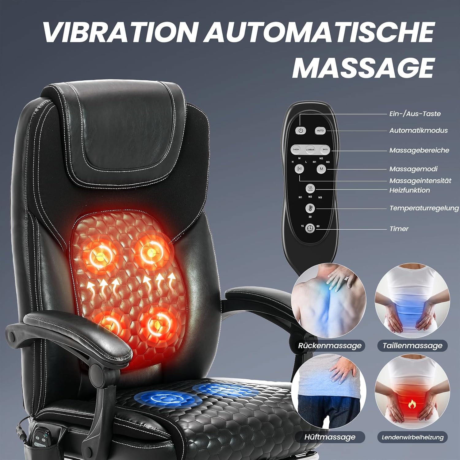 Thumbnail 4 de COLAMY Chefsessel Leder 6-Punkt Massage