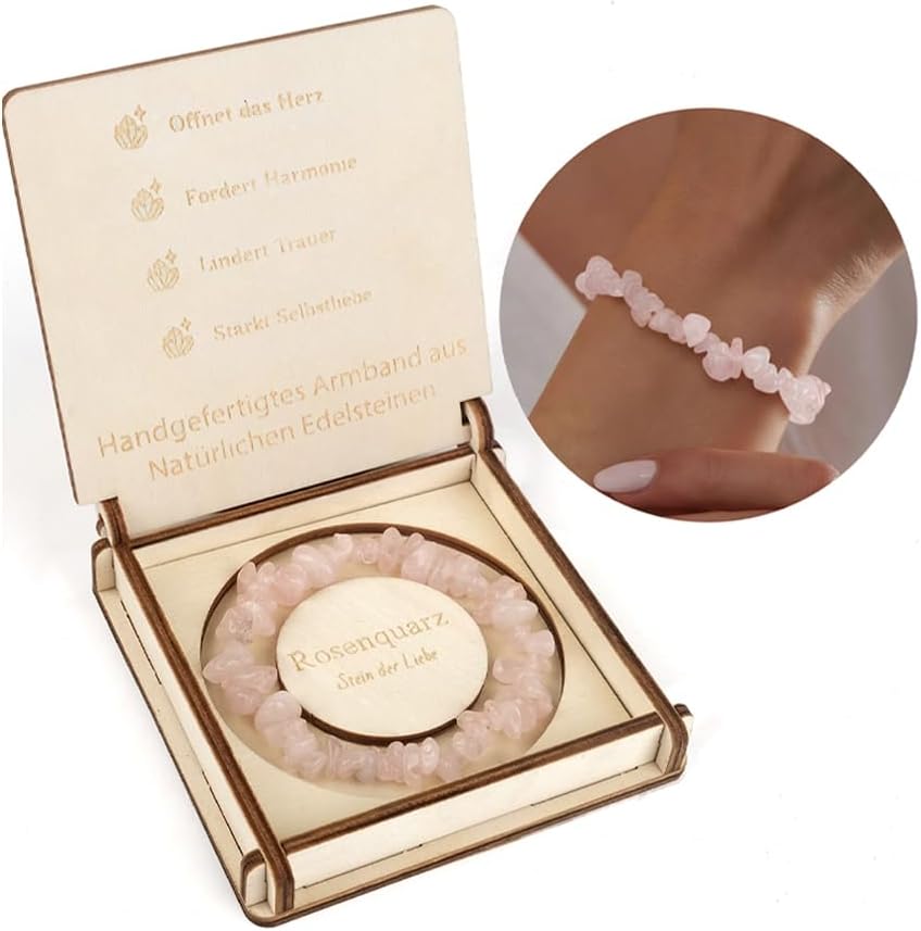 Thumbnail 6 de RUBY Naturstein Splitterarmband aus Rhodonit – handgefertigt, elastisch, mit Holzbox