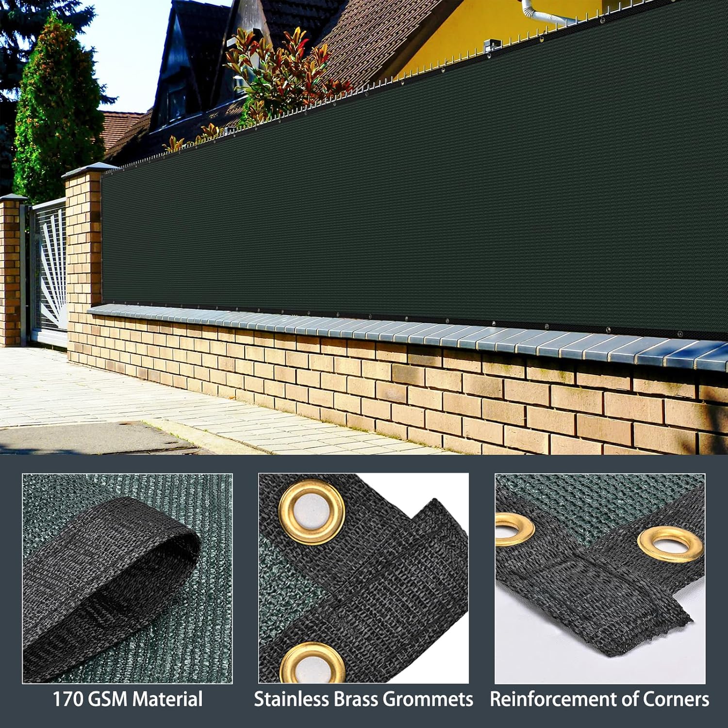 Detalle de Kesfitt 6x50FT Chain Link Fence Privacy Screen — 90% Privacy, Dark Green HDPE with Brass Grommets