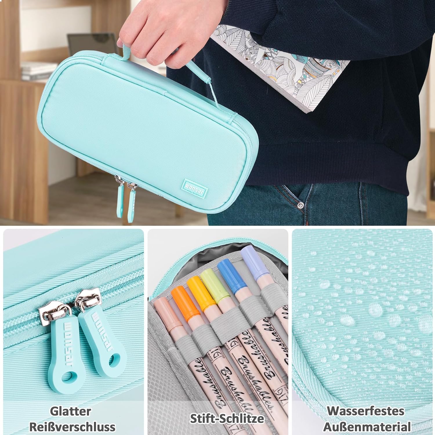 Detalle de Wonsar Federmäppchen Mäppchen Federtasche Etui 4 Fach – Kompakt, robust und vielseitig