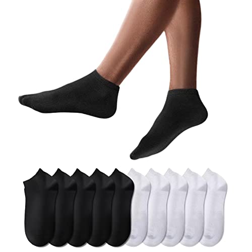 Detalle de YouShow Sneaker Socken Herren & Damen – 10 Paar Schwarz/Weiß, Kurzsocken 39–42