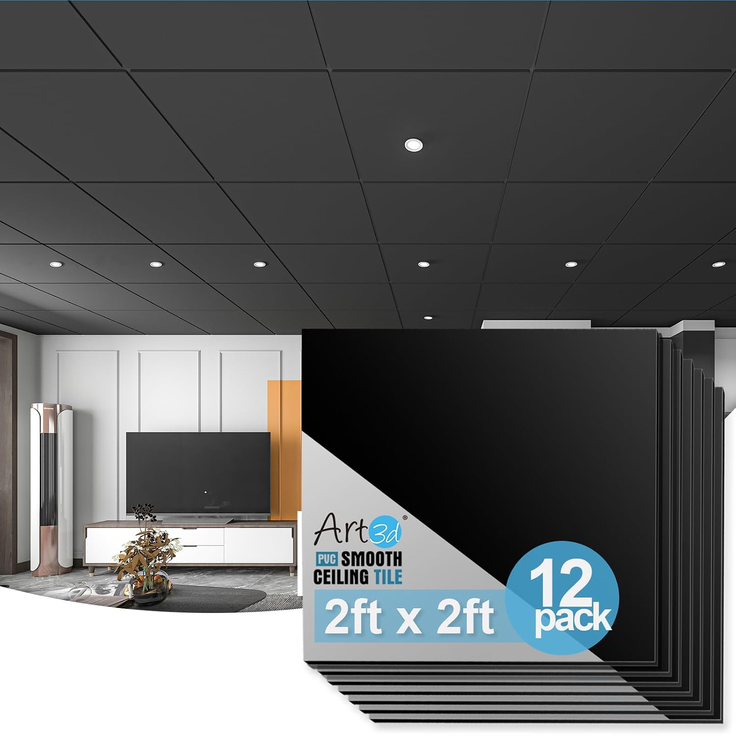 Thumbnail 6 de Art3d PVC Drop Ceiling Tiles in White (24x24in) — 24-Pack, Waterproof & No Sag