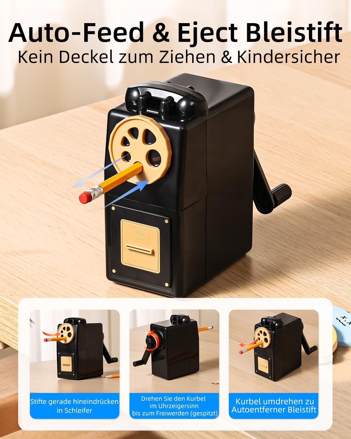 Thumbnail 6 de Zmol manueller Kurbe Anspitzer für Buntstifte – 6 Größen (6–12 mm) mit einstellbarer Spitze, Schwarz