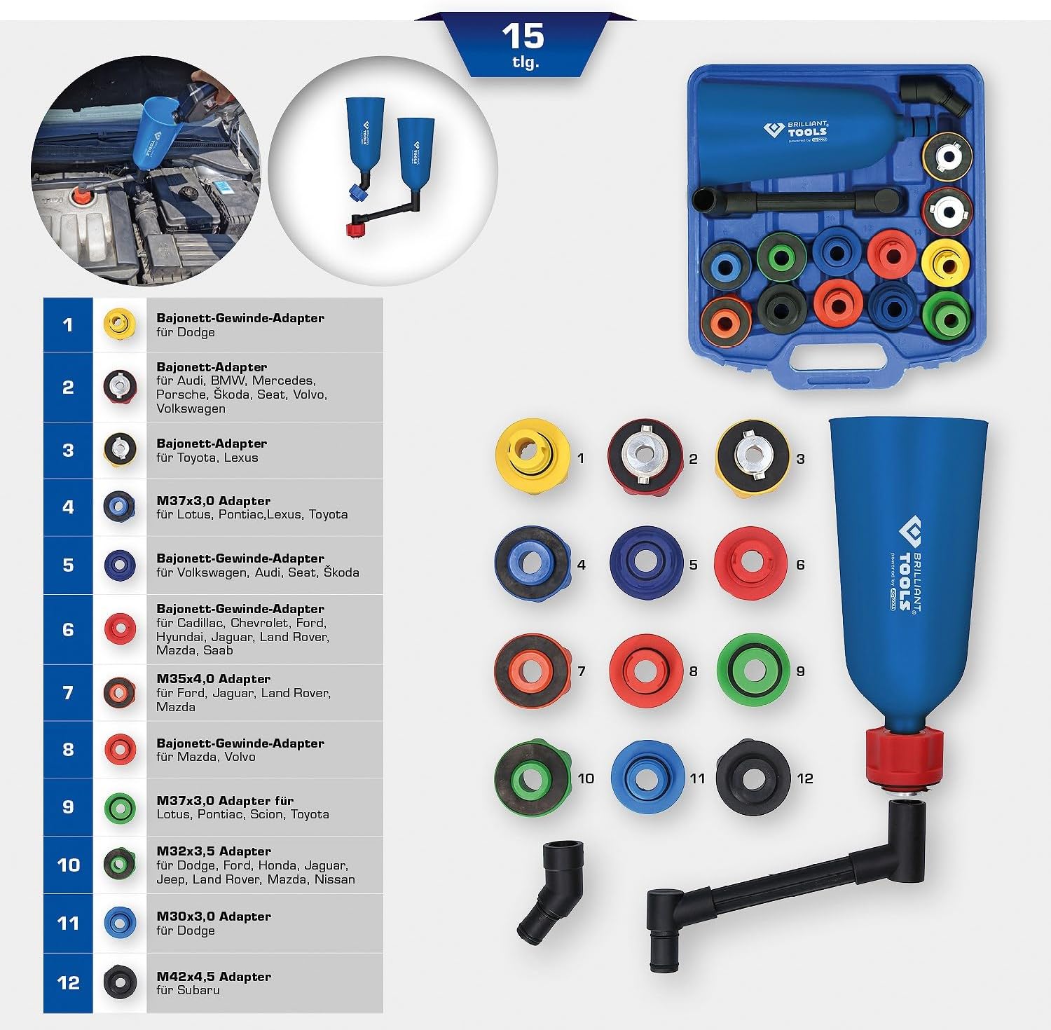 Thumbnail 2 de BRILLIANT TOOLS Trichter-Satz BT711110 – Öl sauber nachfüllen ohne Sauerei