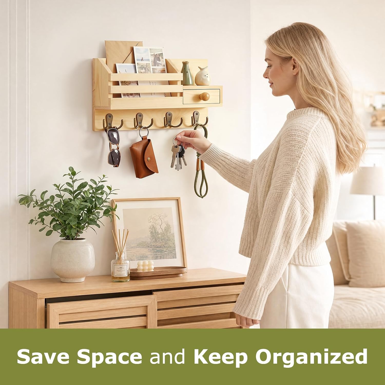 Detalle 2 de HOMEBROS RS-CTGGNR-US Wall-Mounted Key and Mail Organizer, 8 Hooks