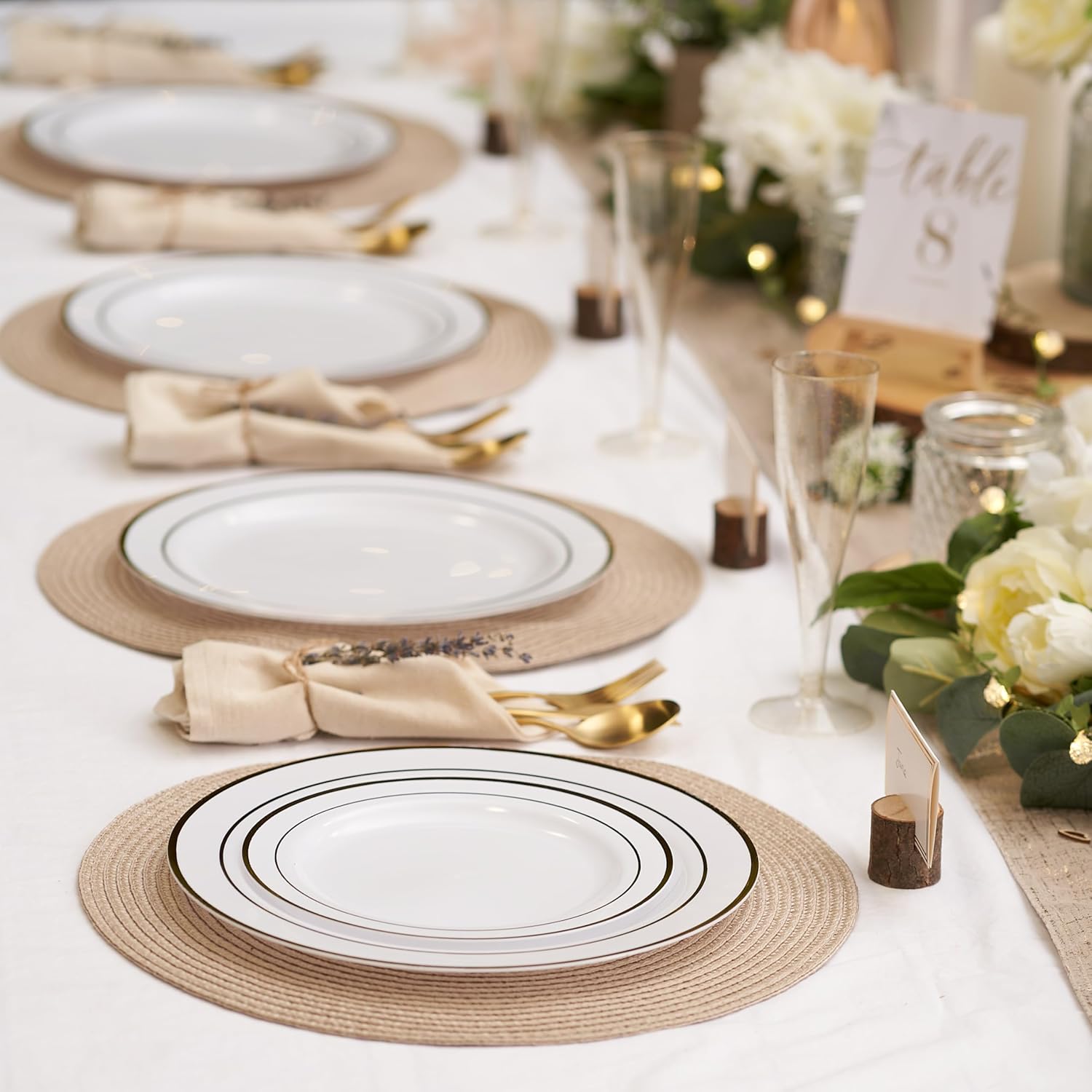 Detalle 2 de MATANA 120 Assiettes réutilisables blanches 🍽