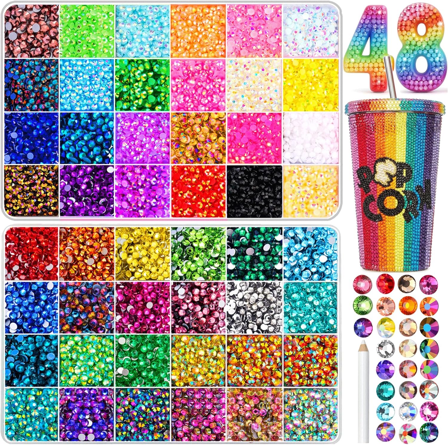 48000Pcs Resin Jelly Rhinestones for Crafting — 3mm Flatback Gems in 48 Colors