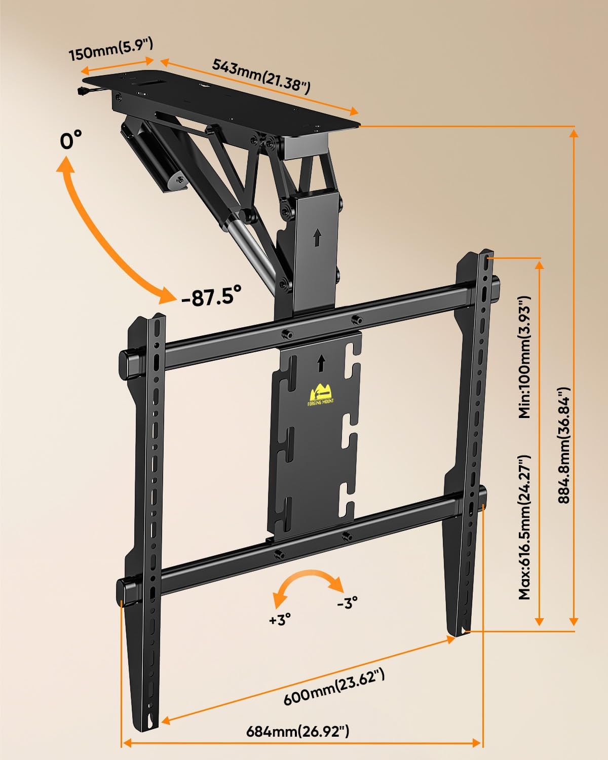 Detalle 2 de FORGING MOUNT Electric Ceiling TV Mount with Remote (37–86 inch, 110 lbs, VESA up to 600x600)