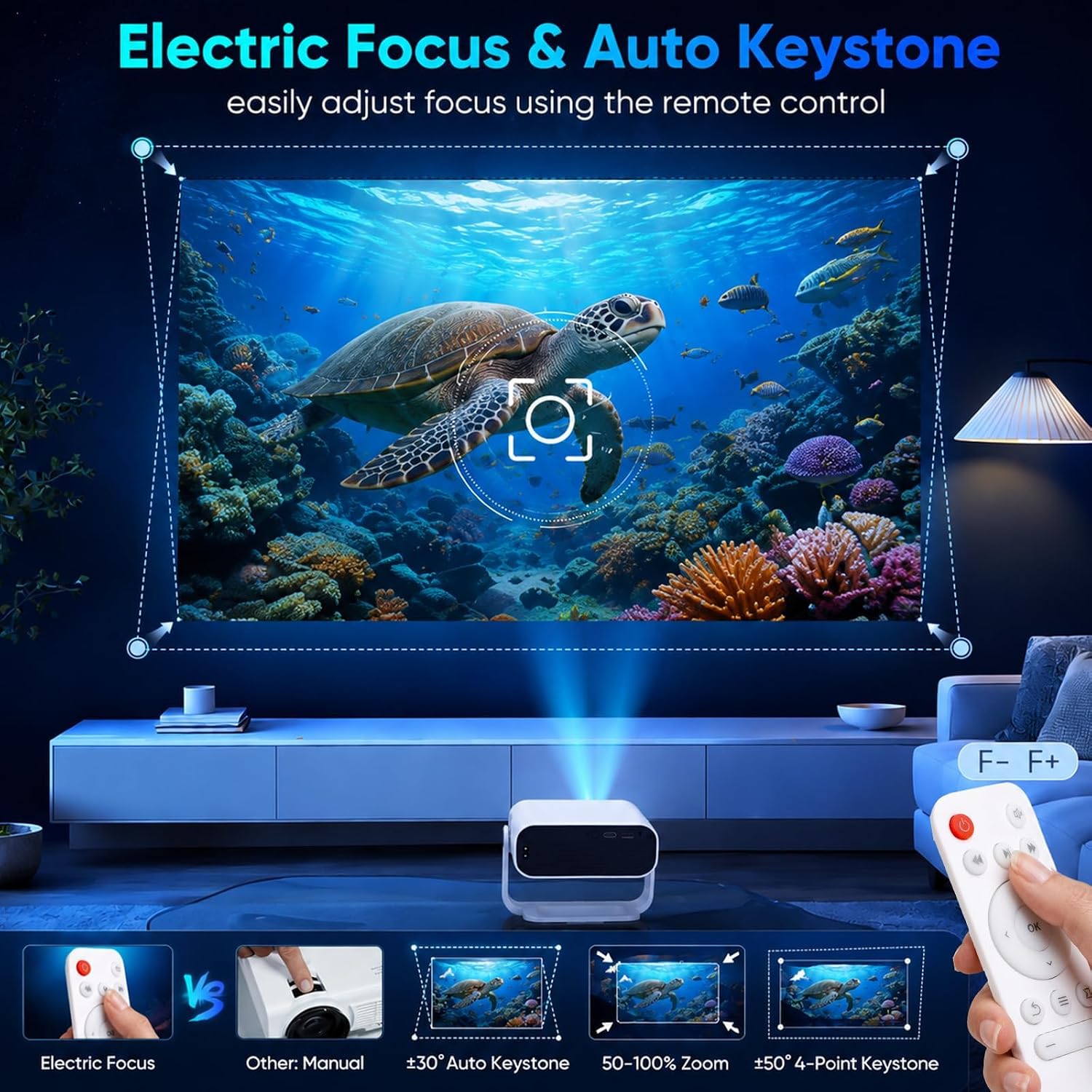 Detalle de 2026 New Smart Projector with Android 14: Built-in Apps, Native 1080p, 4K Support and Wireless Convenience