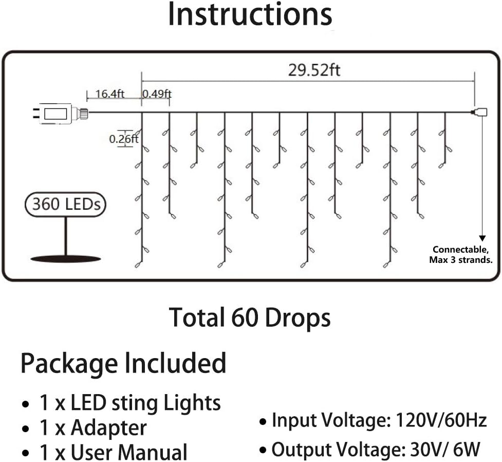 Detalle de Toodour Icicle Lights, 360 LEDs