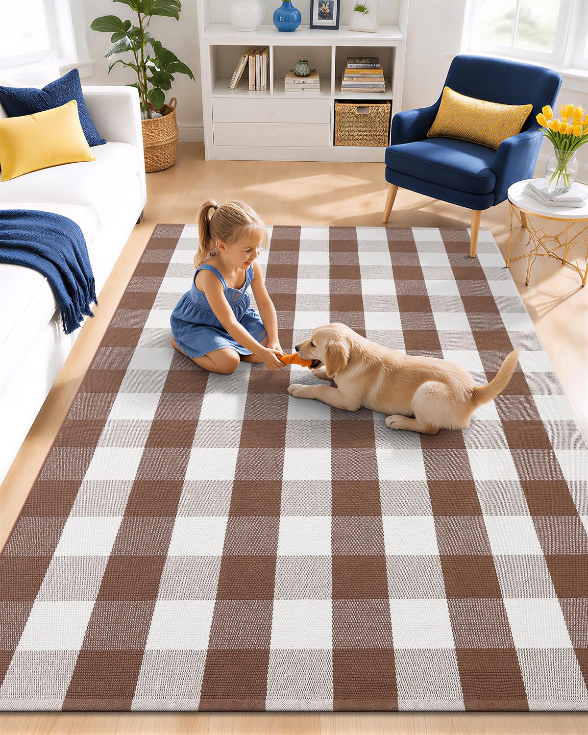 Detalle 2 de Arotive AROTIVE-YSMD0 Buffalo Plaid Rug, 3' x 5', Coffee and White