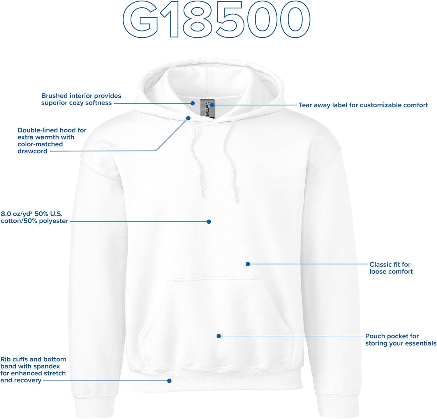 Detalle de Gildan Felpa in Pile con Cappuccio G18500 Uomo (Pacco da 1)