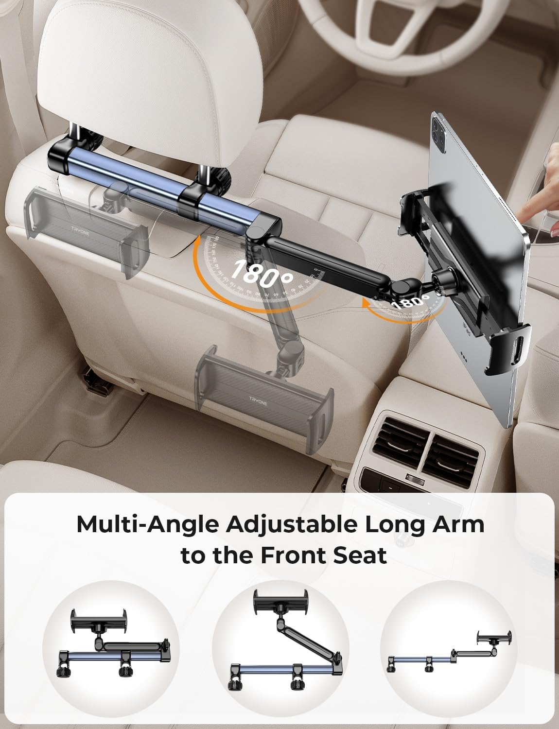 Thumbnail 4 de TRYONE Soporte Tablet Coche Reposacabezas 46 cm – 3 en 1 Extensible para iPad, Switch y más