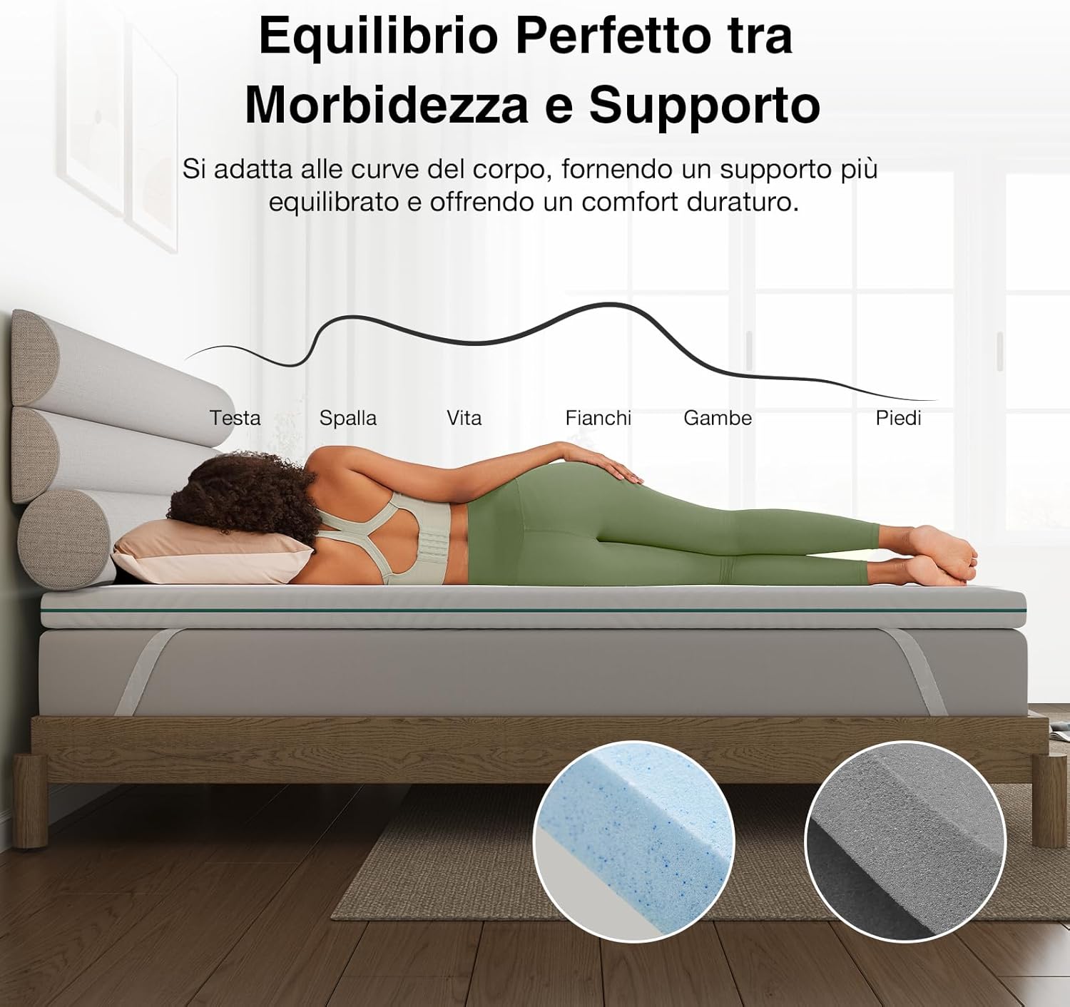 Thumbnail 2 de Novilla Topper Matrimoniale 160x200 — 7,5 cm Memory Foam + Schiuma ad Alta Densità, Coprimaterasso Traspirante e Lavabile