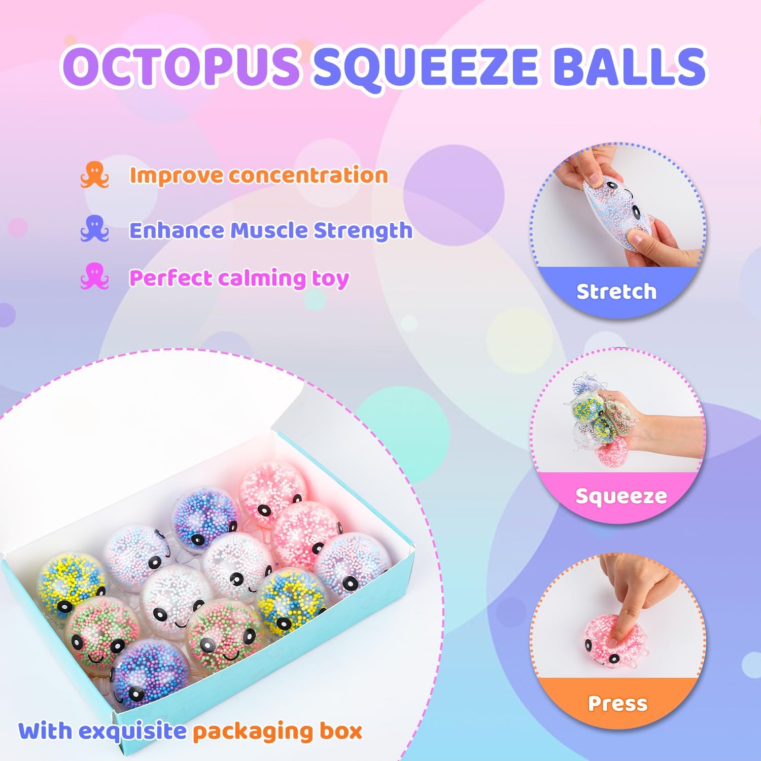 Thumbnail 4 de Cute Octopus 12 Pack Fidget Stress Balls