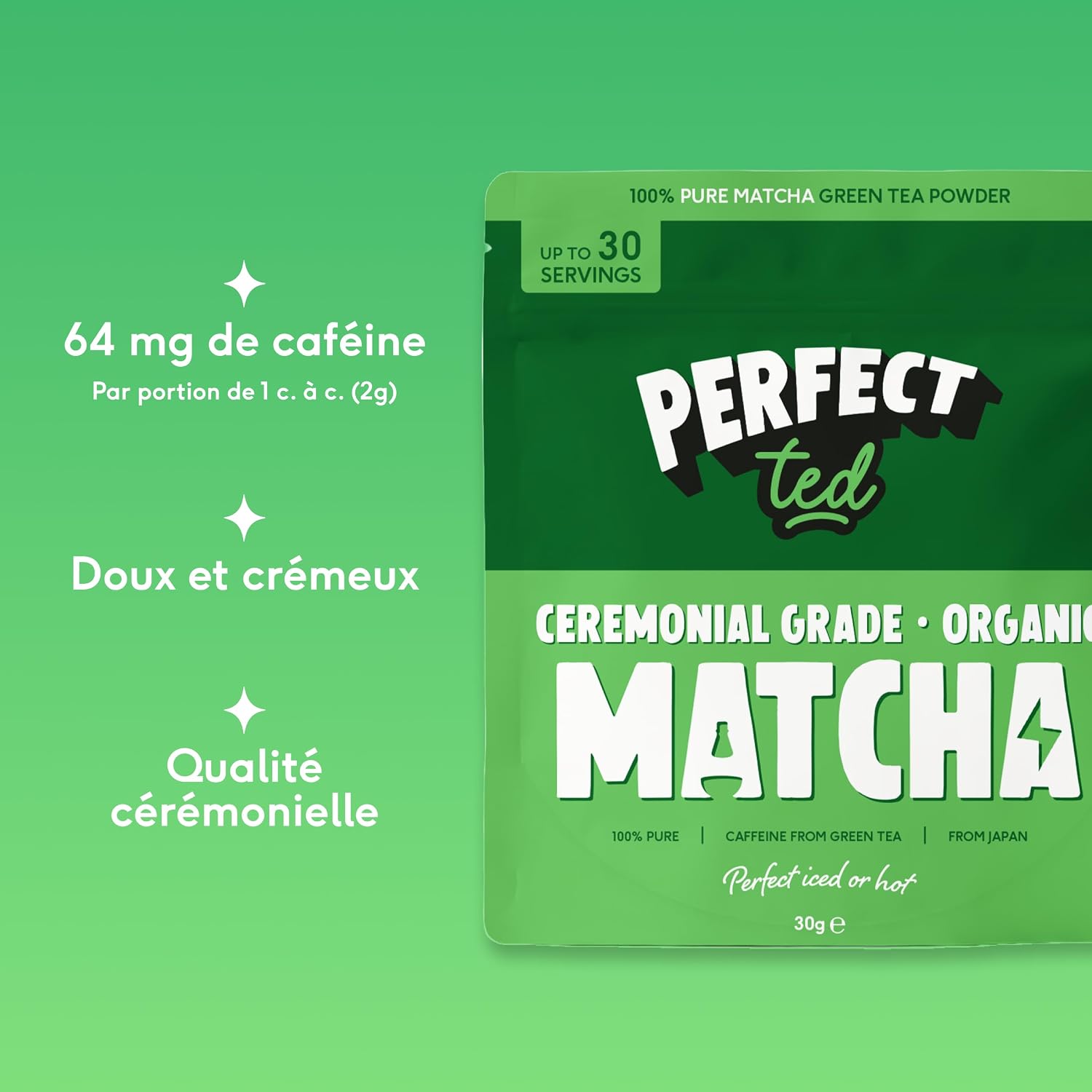 Detalle de PerfectTed Poudre de Matcha – Thé Matcha de Qualité Cérémoniale du Japon, Bio et Sans Additifs