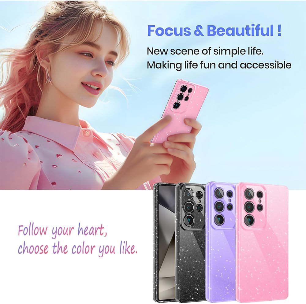 Thumbnail 3 de CaseLover Glitzer-Silikonhülle für Samsung Galaxy S26 Ultra 5G – Rosa mit 2 Displayschutzfolien