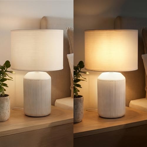 Thumbnail 10 de BRILONER Tischlampe mit Stoffschirm und Keramikfuß – 22 x 37,5 cm, Weiß