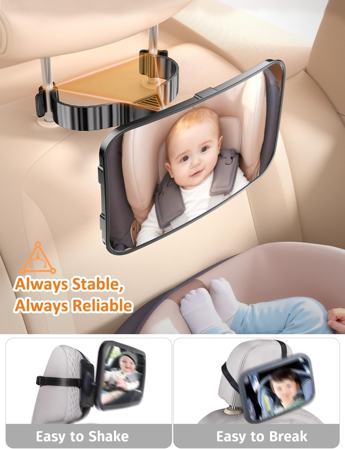 Thumbnail 1 de Mirrorsafe Babyspiegel für den Rücksitz: 360° drehbarer Auto-Rücksitzspiegel mit Hakenclip für Kinder
