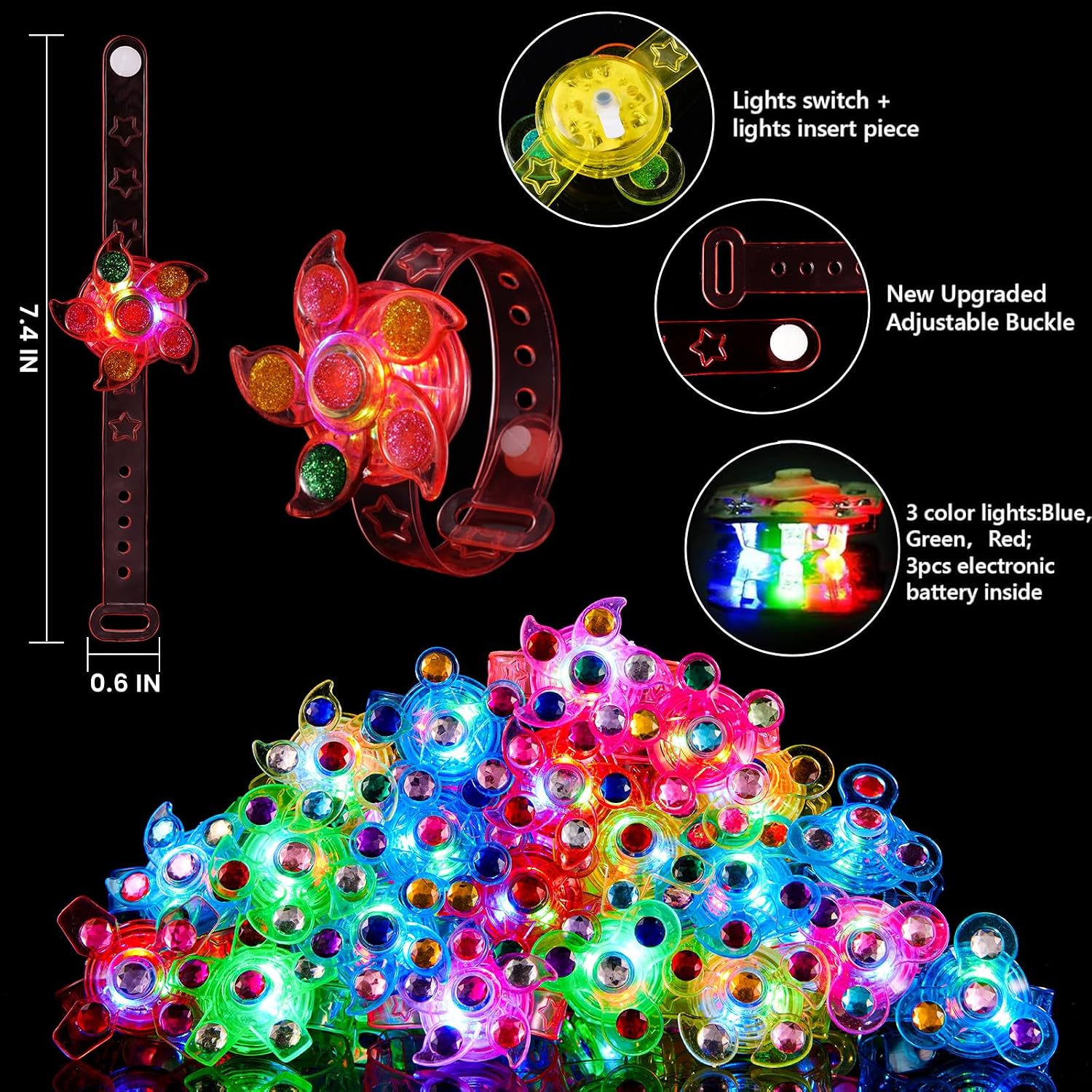 Thumbnail 4 de SCIONE 24 Pack LED Fidget Spinner Bracelets
