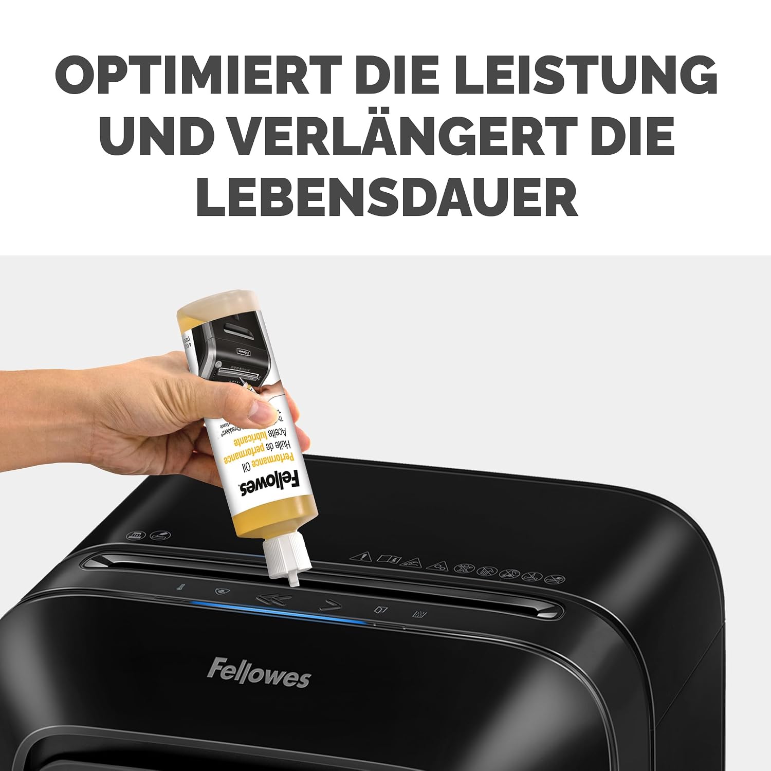 Detalle 2 de Fellowes Aktenvernichter-Öl – 120 ml zur Pflege von Cross-Cut und Mikroschnitt-Aktenvernichtern