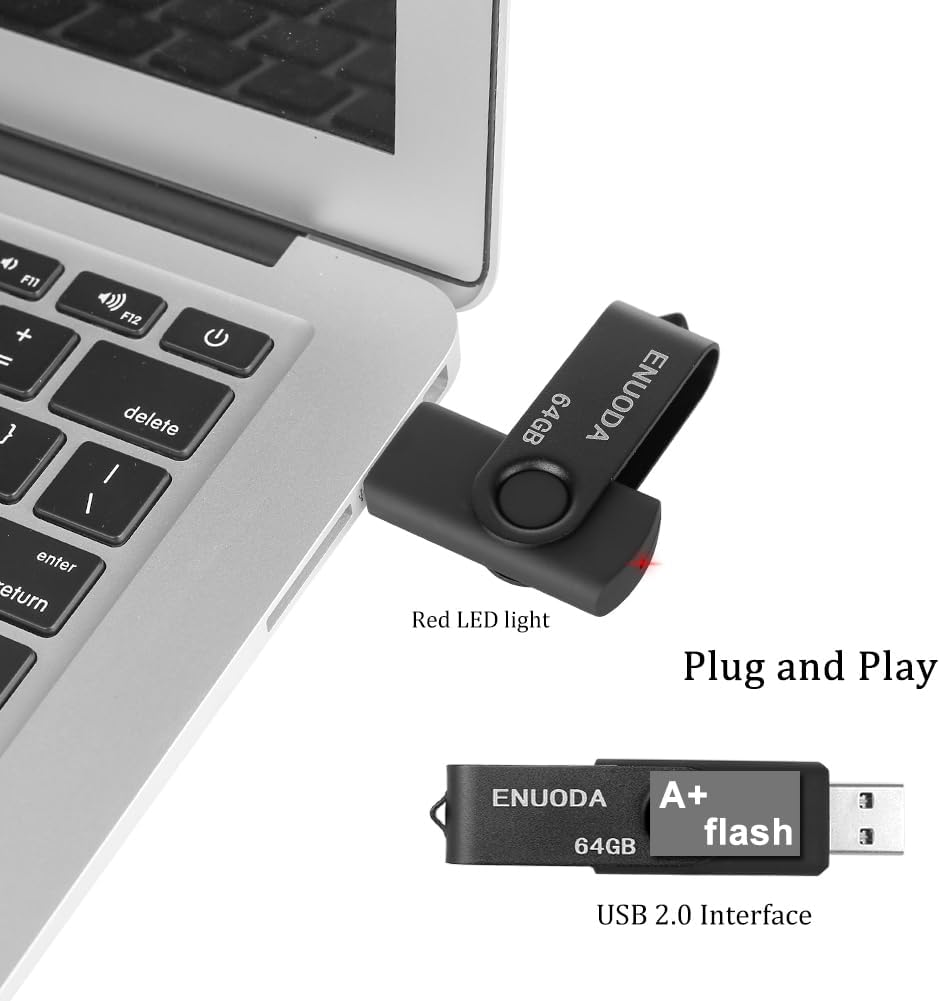 Detalle de ENUODA Memory Stick 64GB 4 Pack USB 2.0 Flash Drives with Swivel Covers