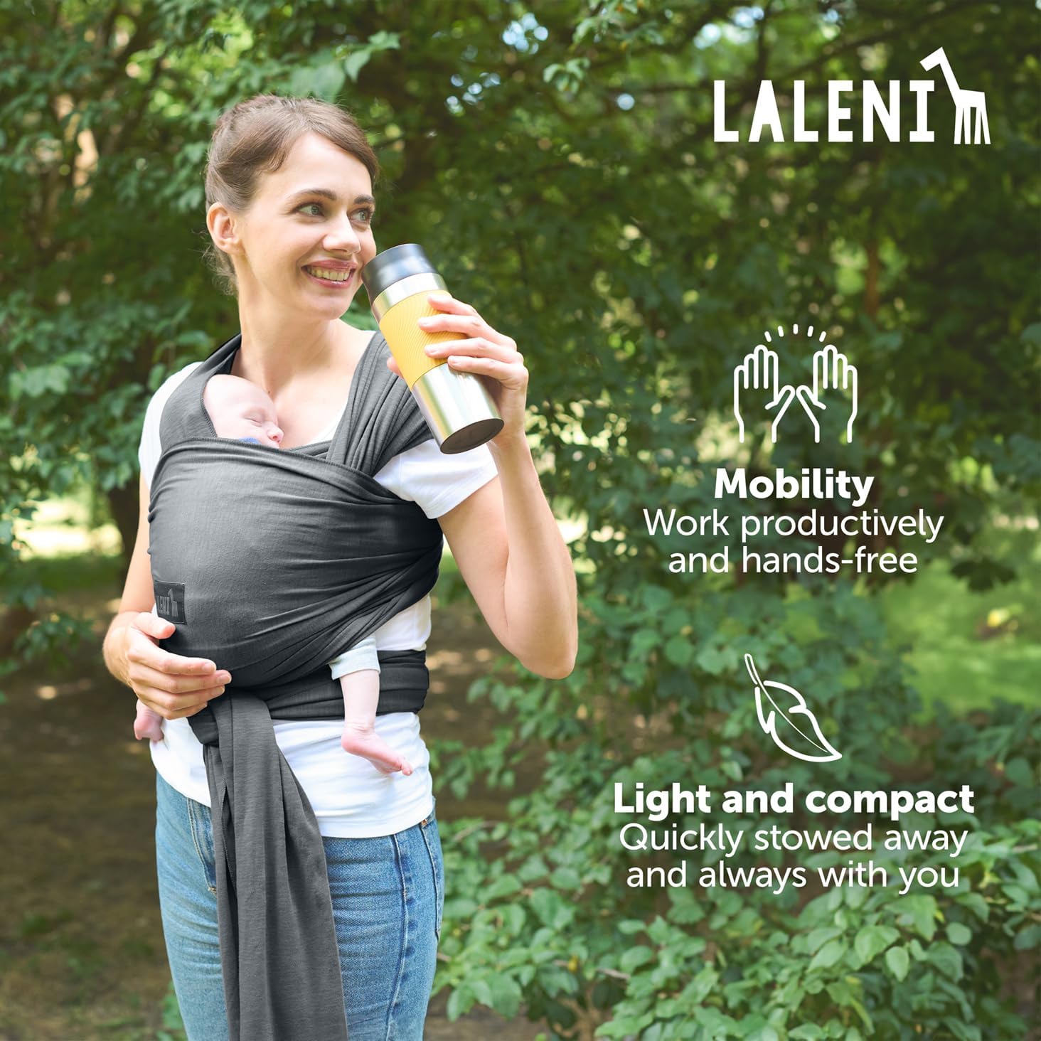 Detalle 2 de Laleni Baby Wrap, 100% Cotton Carrier, 5.10 m, OEKO-TEX Certified, Grey