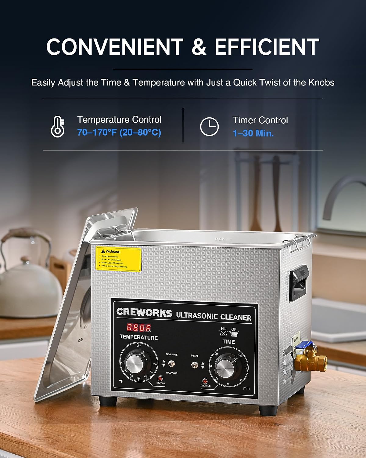 Thumbnail 5 de CREWORKS 10L Ultrasonic Cleaner, 240W with Heater, Degas and Gentle Modes