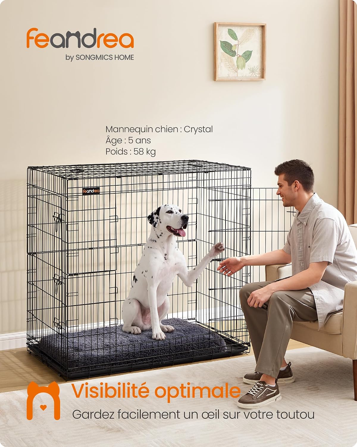 Thumbnail 1 de Feandrea Cage pour Chien Pliable XXL 122 x 74 x 114 cm – 2 Portes, Plateau Amovible, Noir PPD050B01