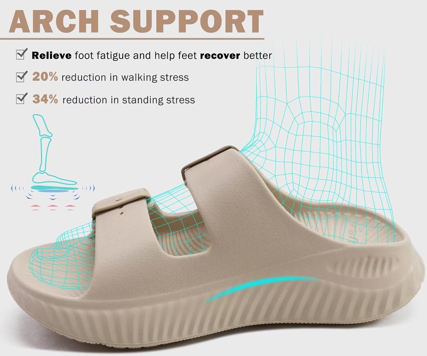 Detalle de KuaiLu Women's Recovery Sandals with Orthotic Arch Support and Thick Cushioned Sole
