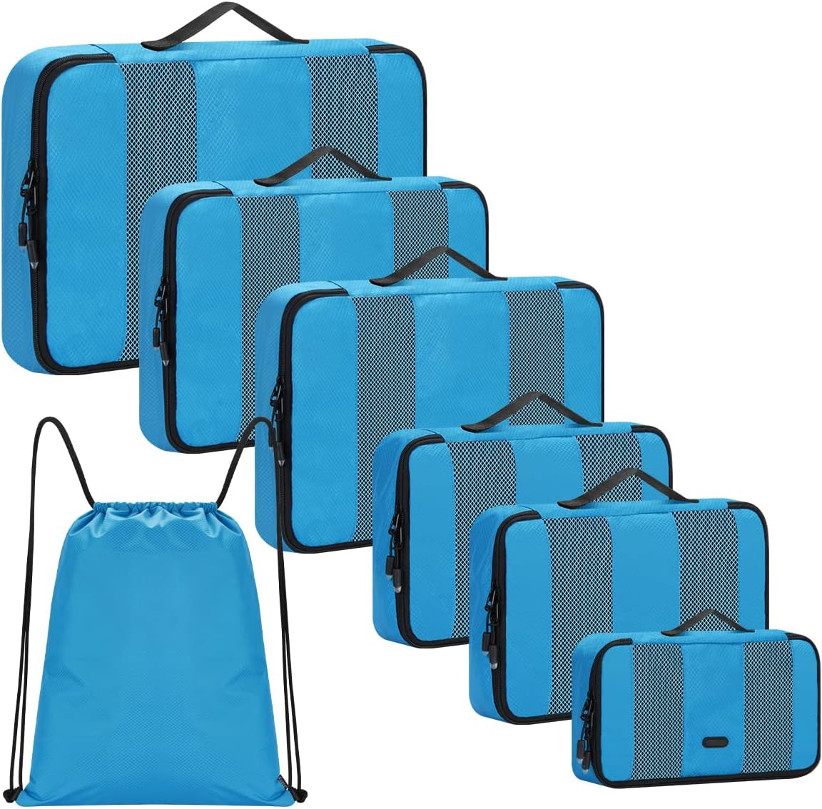 Detalle de RYACO Koffer-Organizer 7-teiliges Packwürfel-Set – wasserdichter Rucksack, Blau
