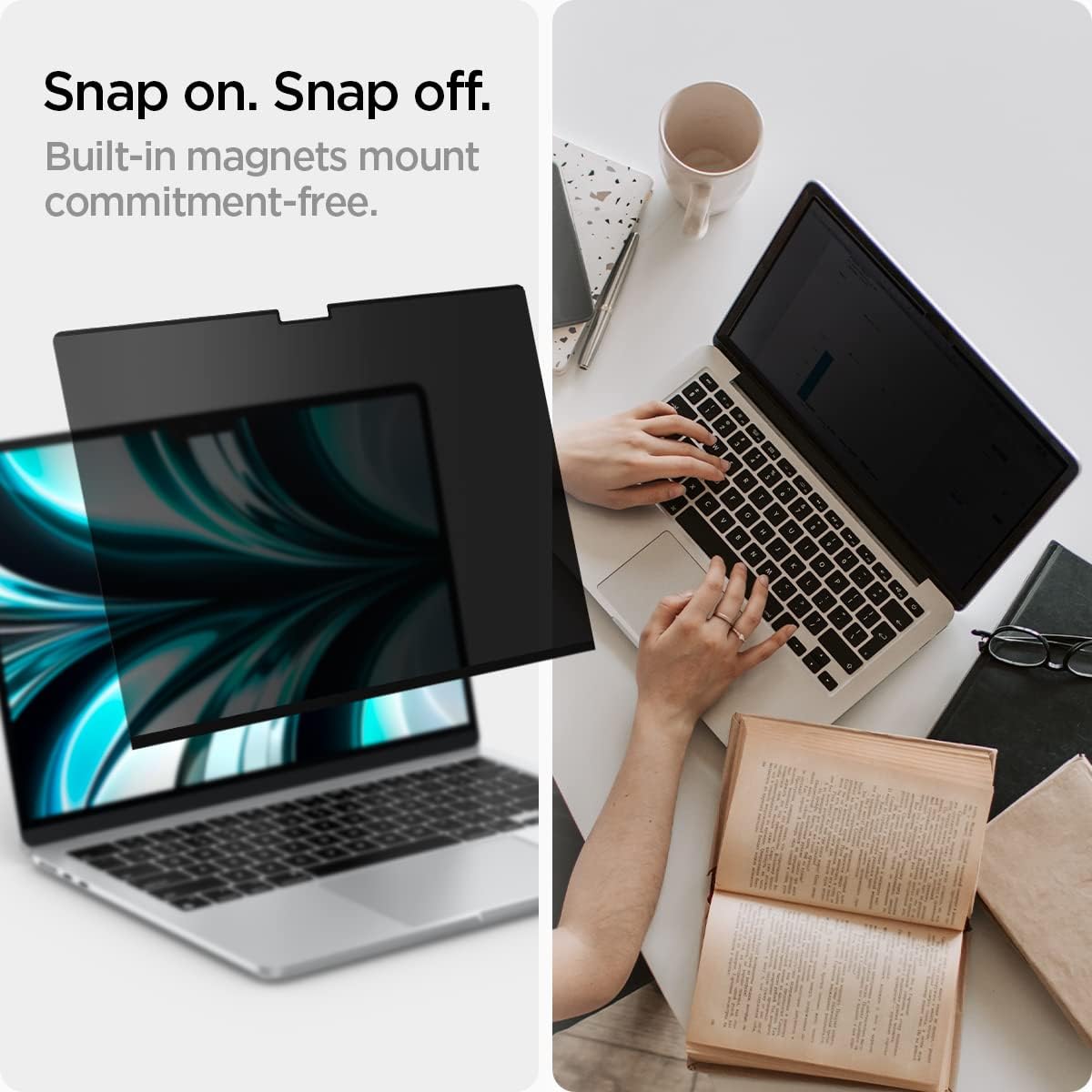 Detalle de Spigen SafeView magnetischer Blickschutzfilter für MacBook Air 13 Zoll (M5 2026 / M4 2025 / M3 2024 / M2 2022)