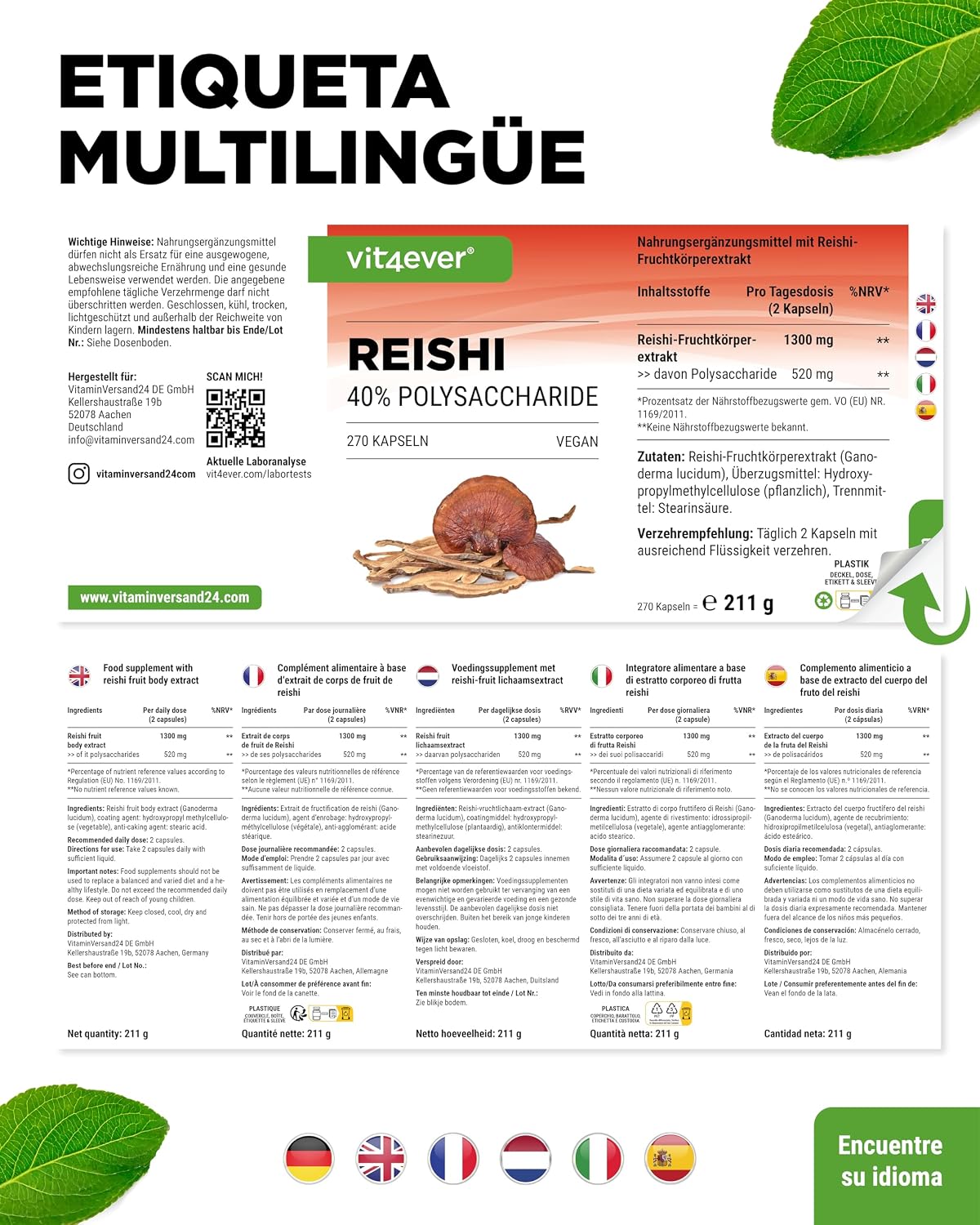 Thumbnail 5 de Reishi 270 cápsulas veganas 1300 mg