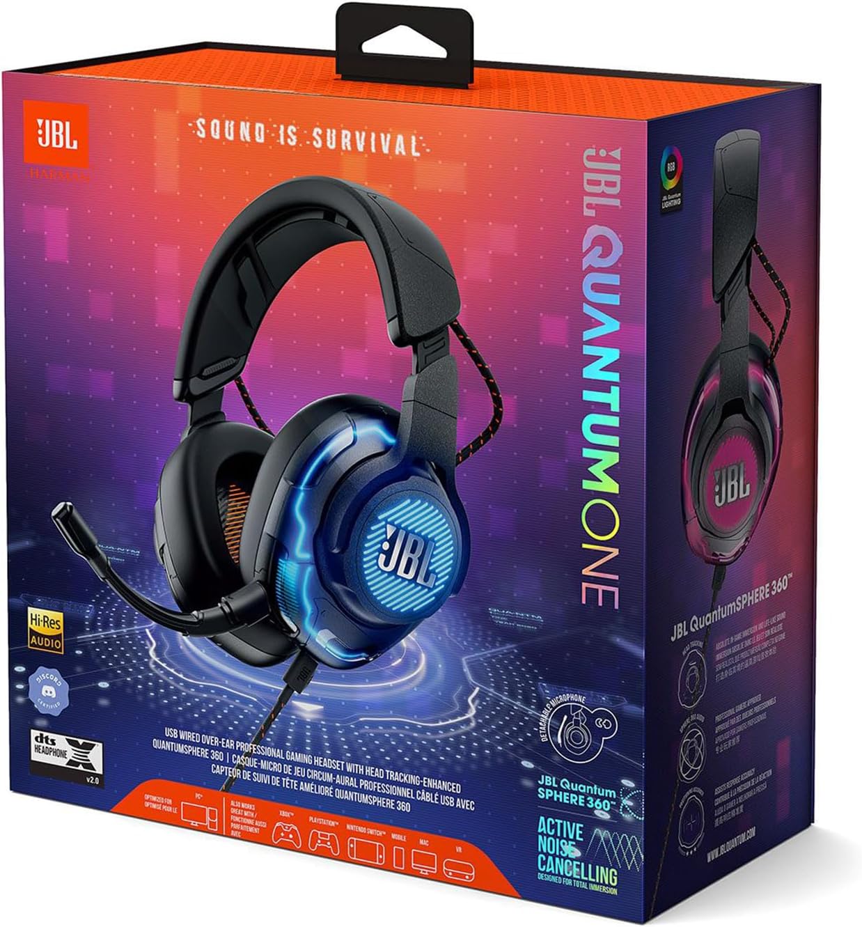 Thumbnail 5 de JBL Quantum ONE Gaming-Headset (Over-Ear, kabelgebunden) mit QuantumSphere 360, ANC und abnehmbarem Boom-Mikrofon – Schwarz