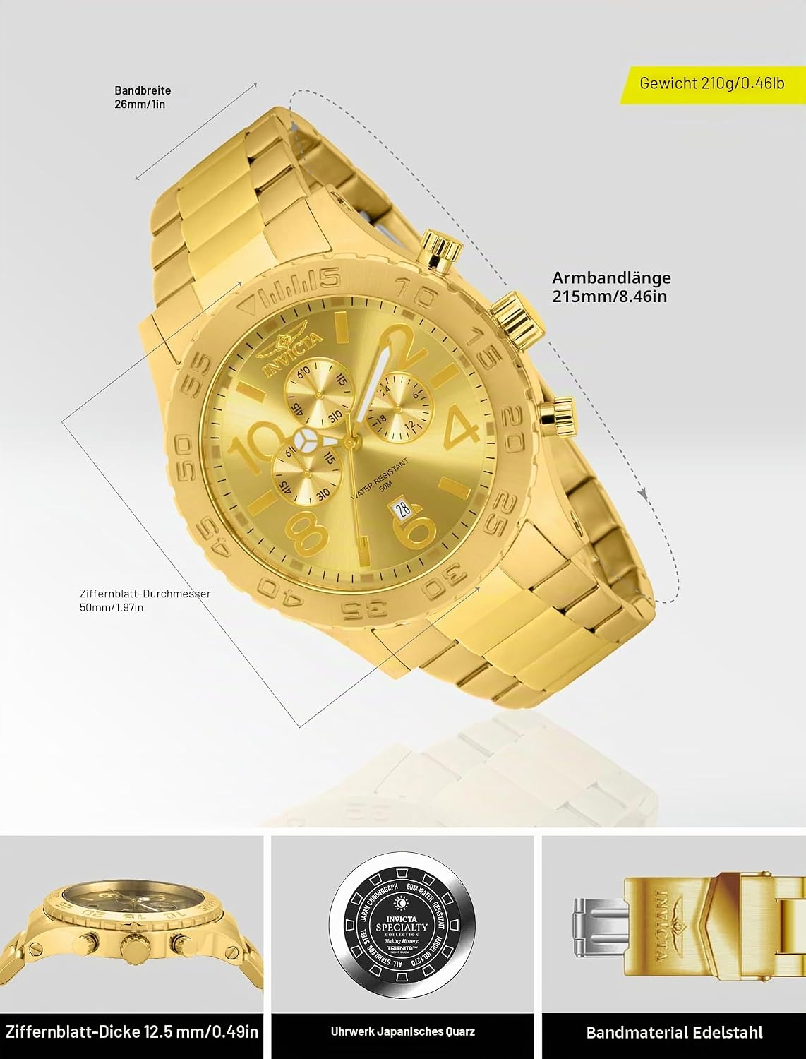 Detalle de Invicta Specialty Edelstahl Herren Quarzuhrwerk – 50mm