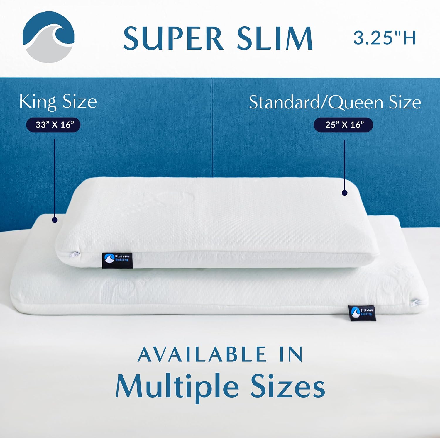 Detalle de Bluewave Bedding 325KING Super Slim Gel Memory Foam Pillow, King, 3.25-Inch