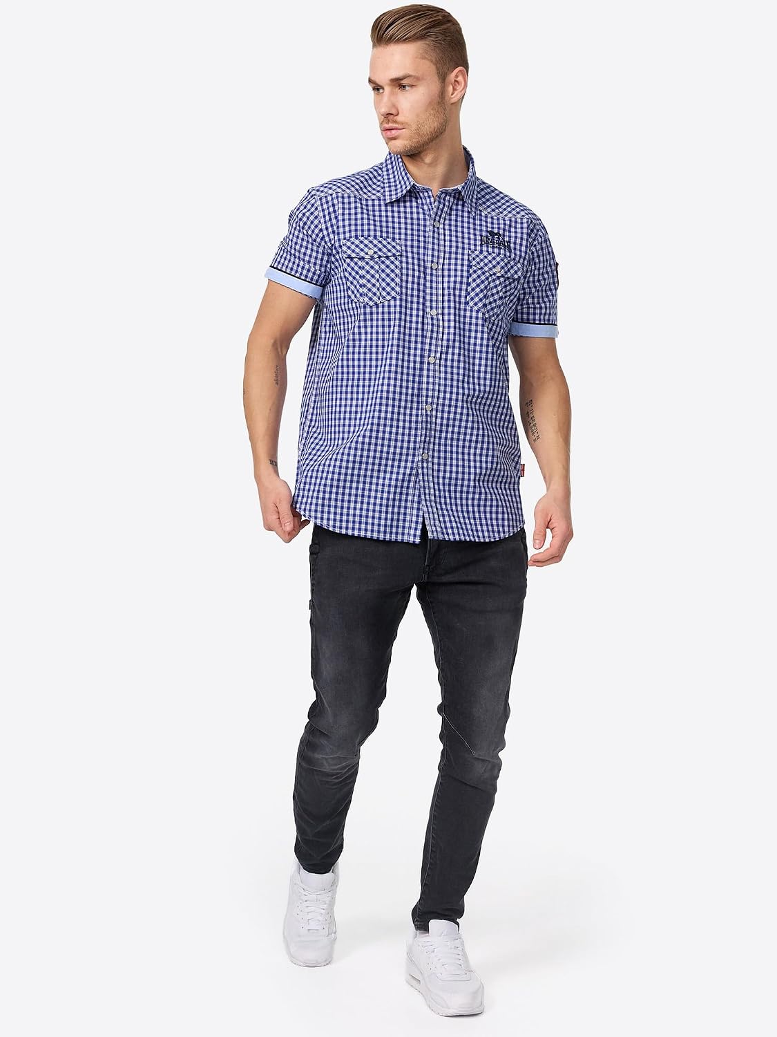 Detalle de Lonsdale Berny – męska koszula slim fit w kratę, krótki rękaw
