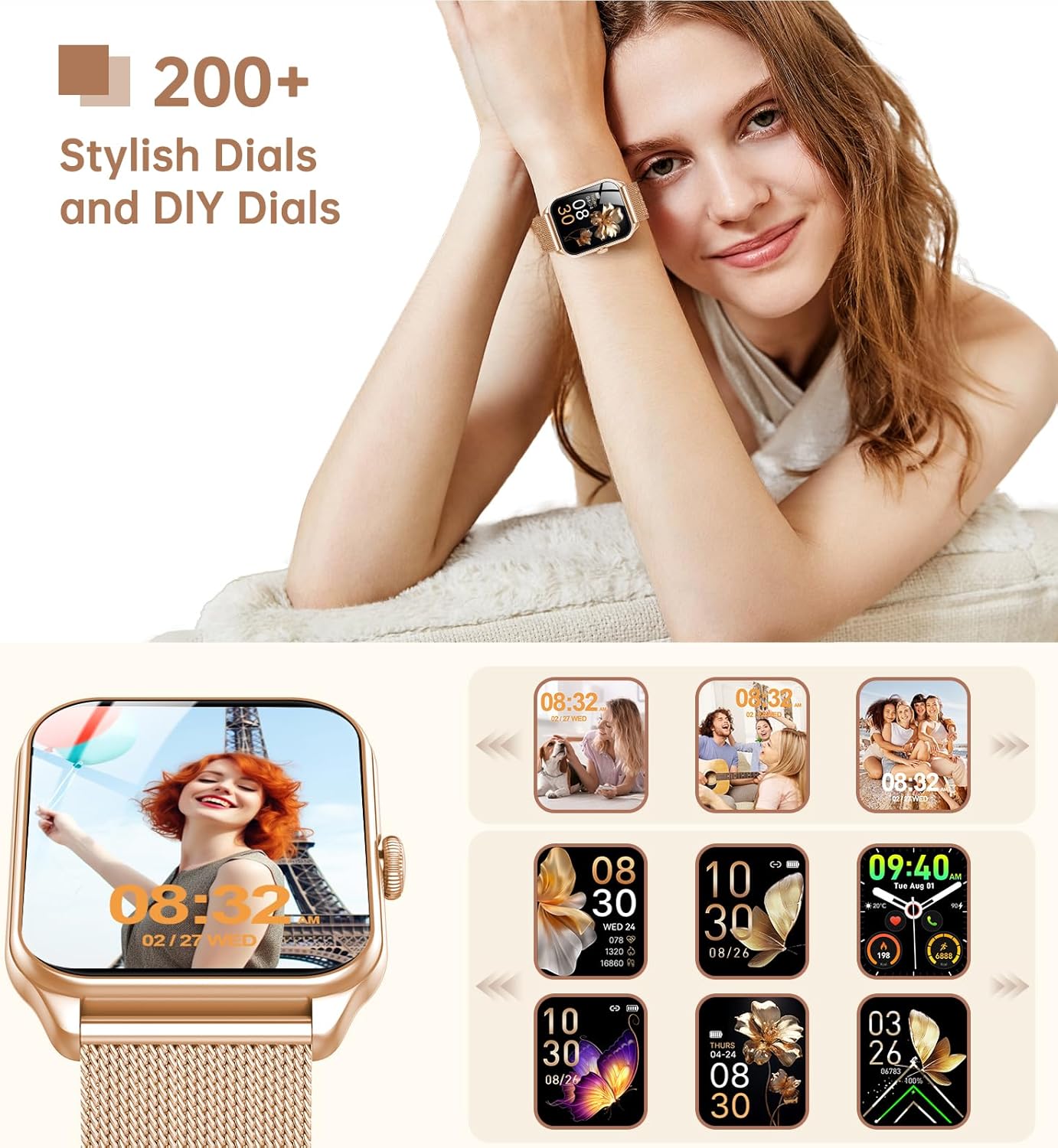 Thumbnail 3 de taopodo Smartwatch Damen mit Telefonfunktion (1,85" Touchscreen) Fitness Tracker in Roségold – IP68