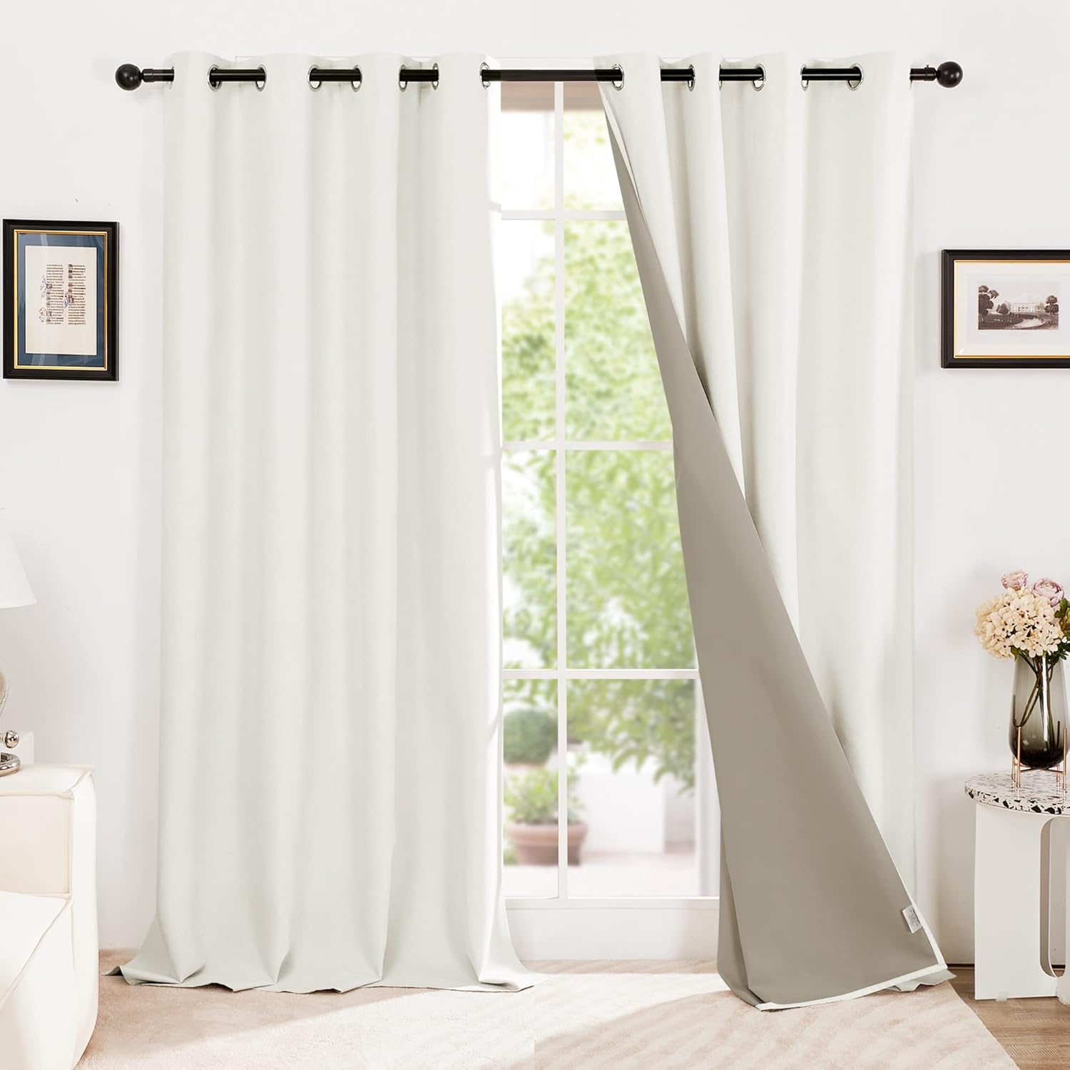 Thumbnail 6 de Deconovo Total Blackout Faux Linen Eyelet Curtains (Pale Khaki) – 1 Pair, W66 x L72 inch